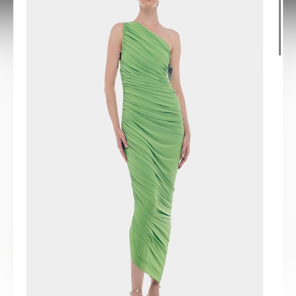 NWT Norma Kamali Diana Ruched One-Shoulder Gown green